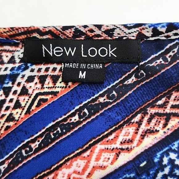 New Look Boho V Neck Long Sleeve Top Blue Red Grey Print Lightweight Size M - Picture 8 of 11